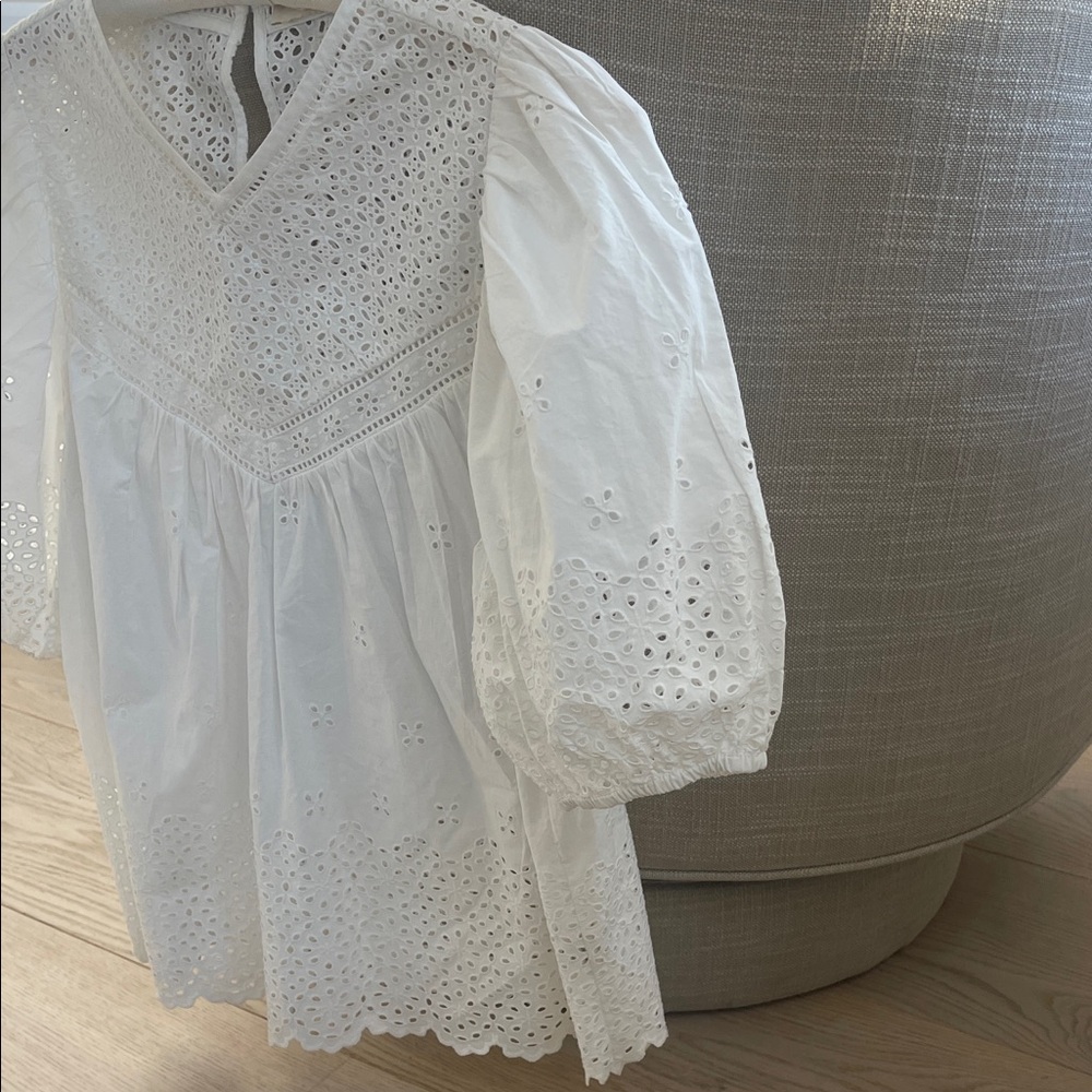 Ulla Johnson White Eyelet Puff-Sleeve Blouse - Picture 9 of 13